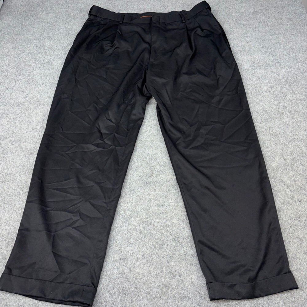 Haggar Dress Pants Mens 40x32 Black Pleated Front Trousers Slacks Formal Office